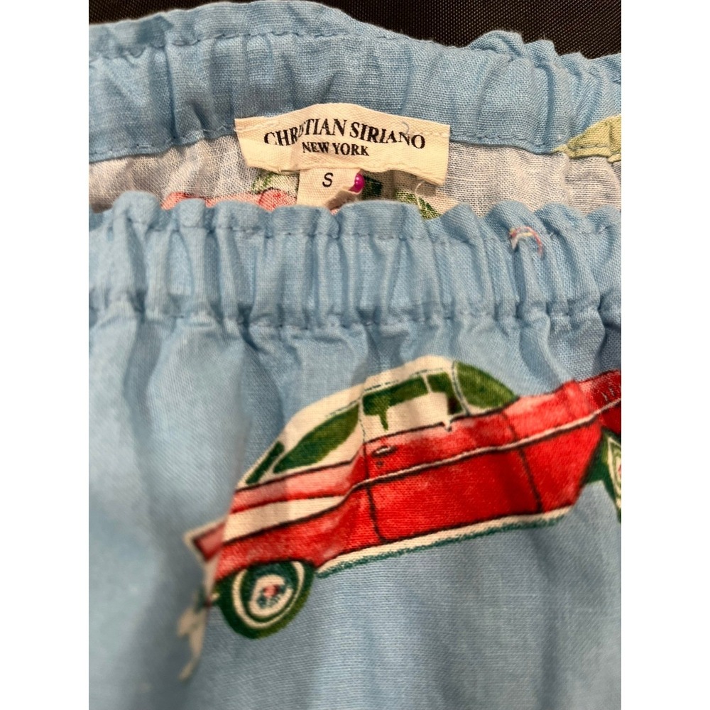 Christian Siriano New York Blue Retro Drive-In Print Off Shoulder Linen Top S - Picture 4 of 8